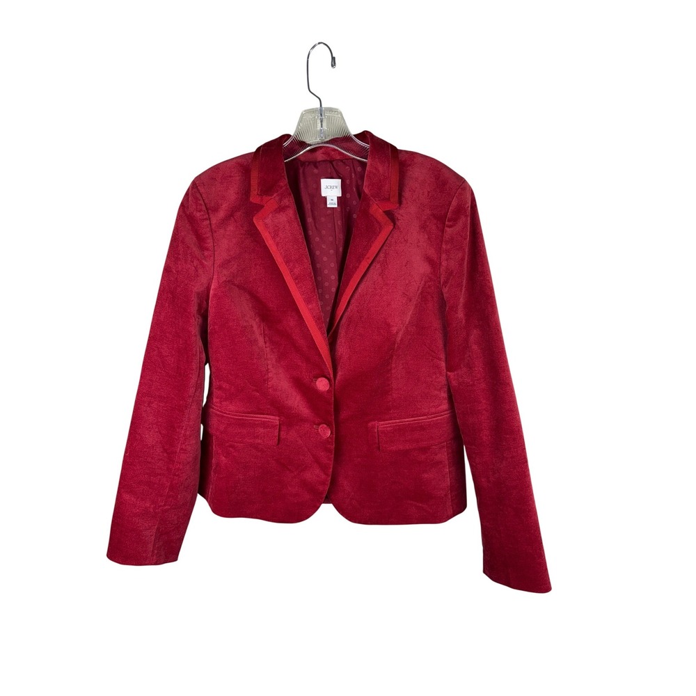 J.Crew Womens Red Velvet Blazer Jacket Grosgrain Trim Polka Dot Lining Size 10